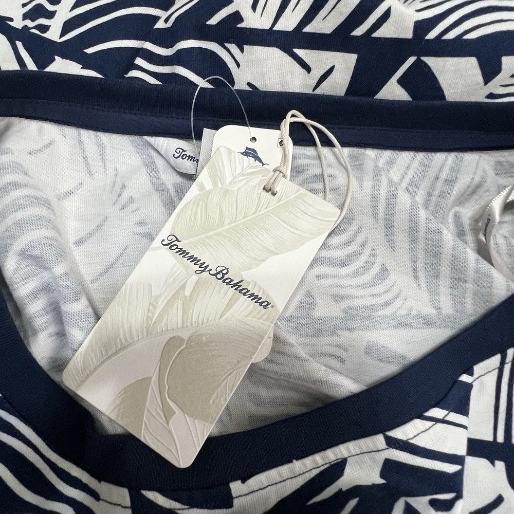 NEW! Tommy Bahama Leaf Line T-Shirt Dress Navy Blue White Size Large Nautical - Picture 9 of 11
